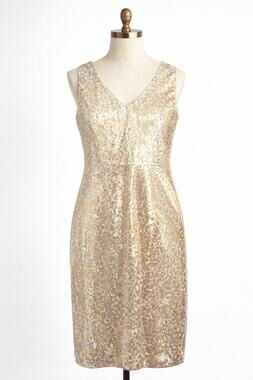 Dress the Population | Gold Sequin Glitter Dress Metallic L